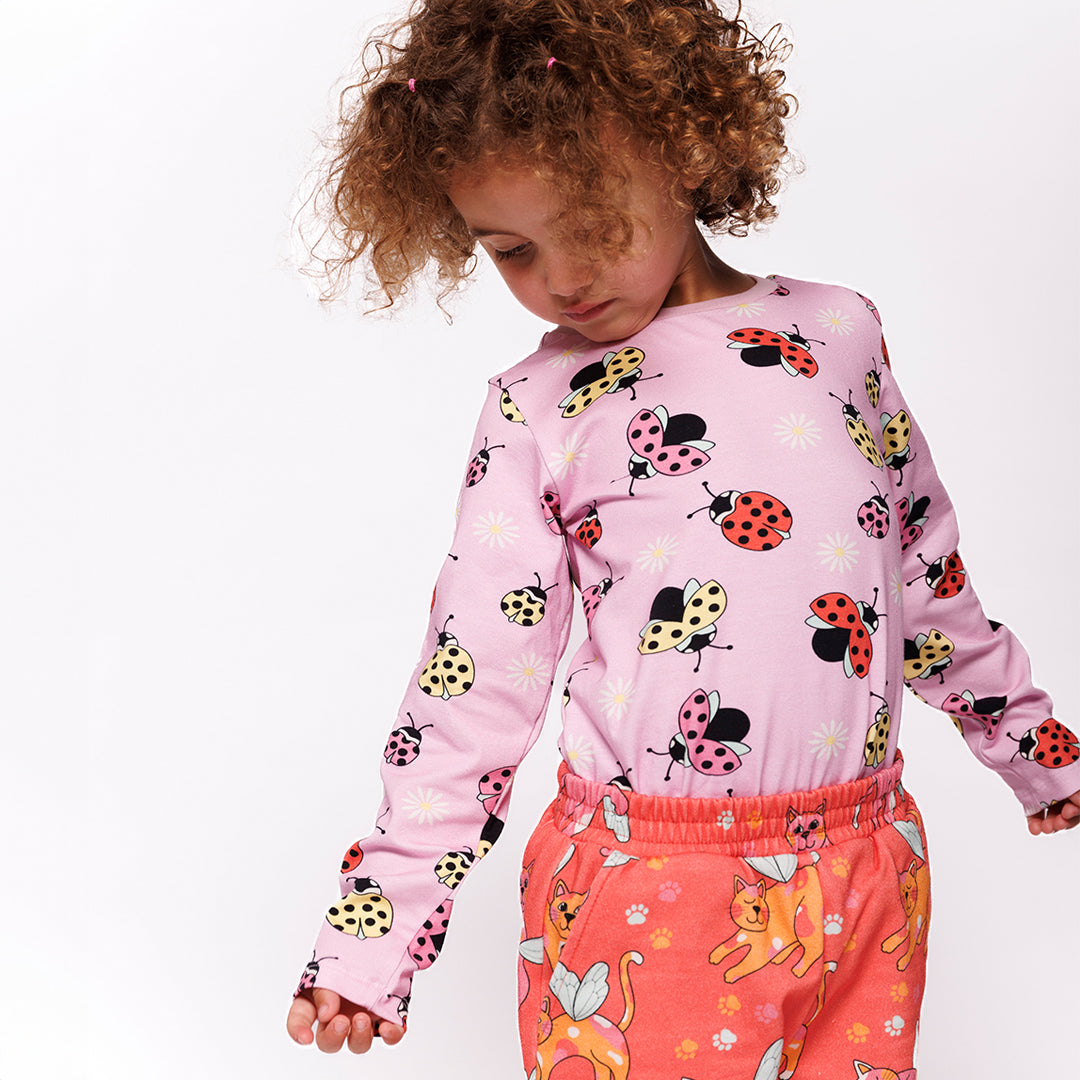 Småfolk Organic Long Sleeved Girls' T-shirt- Ladybugs, Pink Lavender