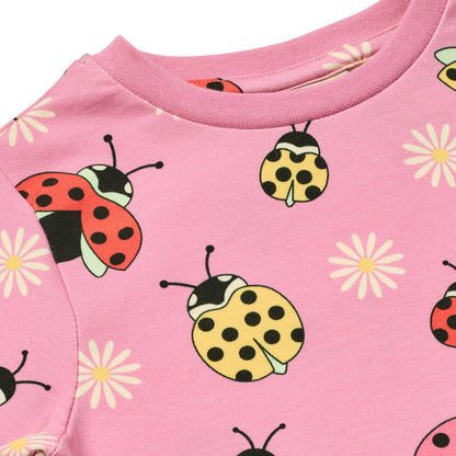 Småfolk Organic Long Sleeved Girls' T-shirt- Ladybugs, Pink Lavender