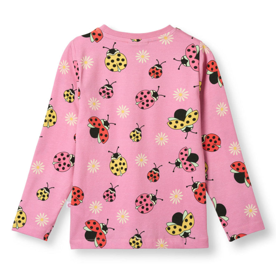 Småfolk Organic Long Sleeved Girls' T-shirt- Ladybugs, Pink Lavender