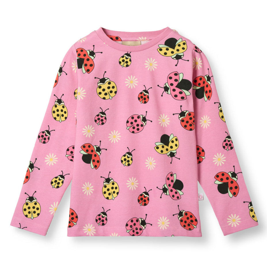 Småfolk Organic Long Sleeved Girls' T-shirt- Ladybugs, Pink Lavender