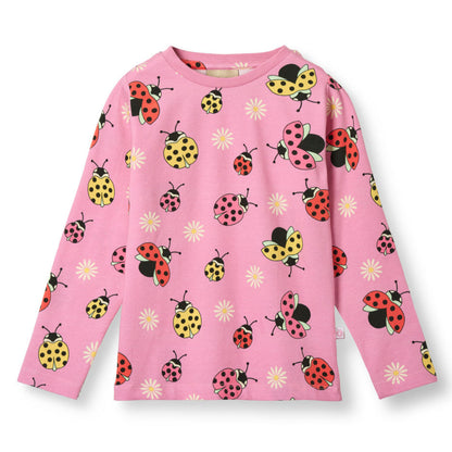 Småfolk Organic Long Sleeved Girls' T-shirt- Ladybugs, Pink Lavender