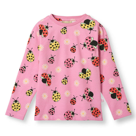 Småfolk Organic Long Sleeved Girls' T-shirt- Ladybugs, Pink Lavender