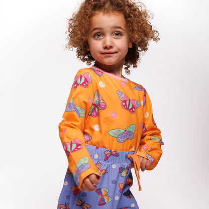 Småfolk Organic Long Sleeved Girls' T-shirt- Butterflies, Papaya