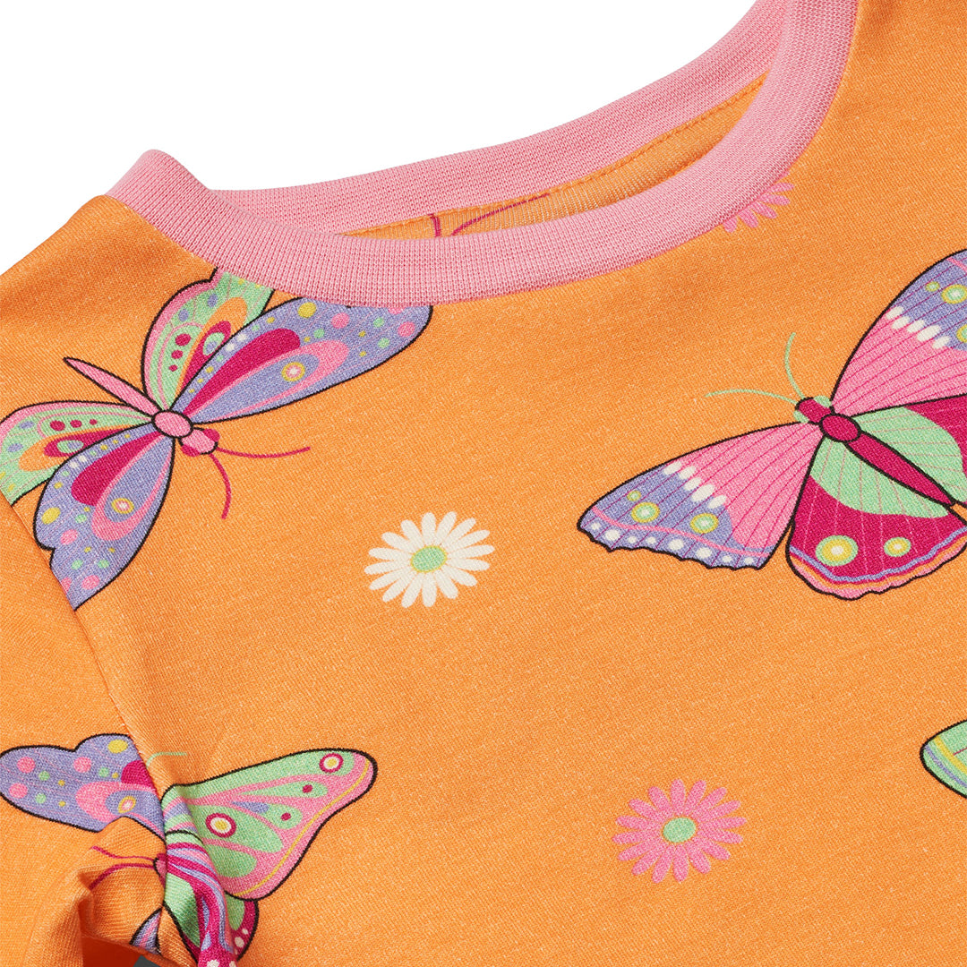 Småfolk Organic Long Sleeved Girls' T-shirt- Butterflies, Papaya