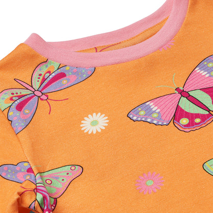 Småfolk Organic Long Sleeved Girls' T-shirt- Butterflies, Papaya