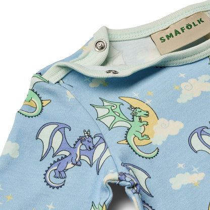 Smafolk organic Long sleeved bodysuit- sleeping dragons, closeup