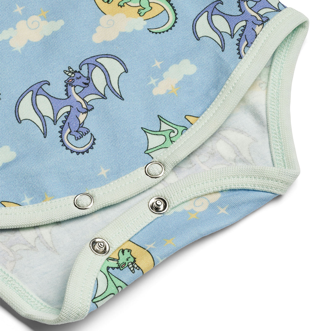 Smafolk organic Long sleeved bodysuit- sleeping dragons, closeup