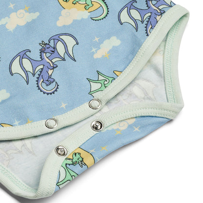Smafolk organic Long sleeved bodysuit- sleeping dragons, closeup