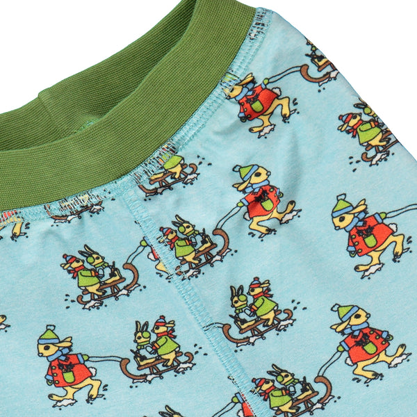 Smafolk organic Pants- sledding rabbits, closeup