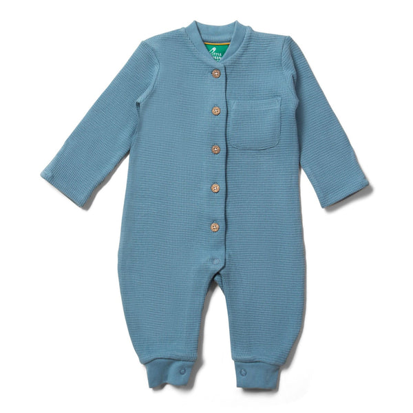 Little Green Radicals organic Waffle playsuit- dreamy blue