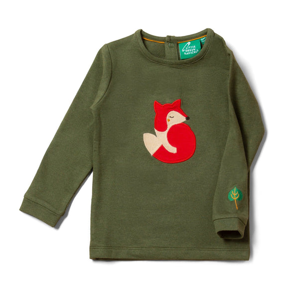 Little Green Radicals organic Long sleeved t-shirt- fox appliqué