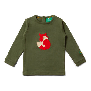 Little Green Radicals organic Long sleeved t-shirt- fox appliqué