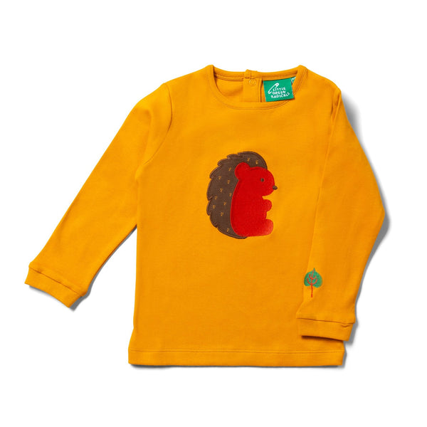 Little Green Radicals Organic Long sleeved t-shirt- hedgehog appliqué