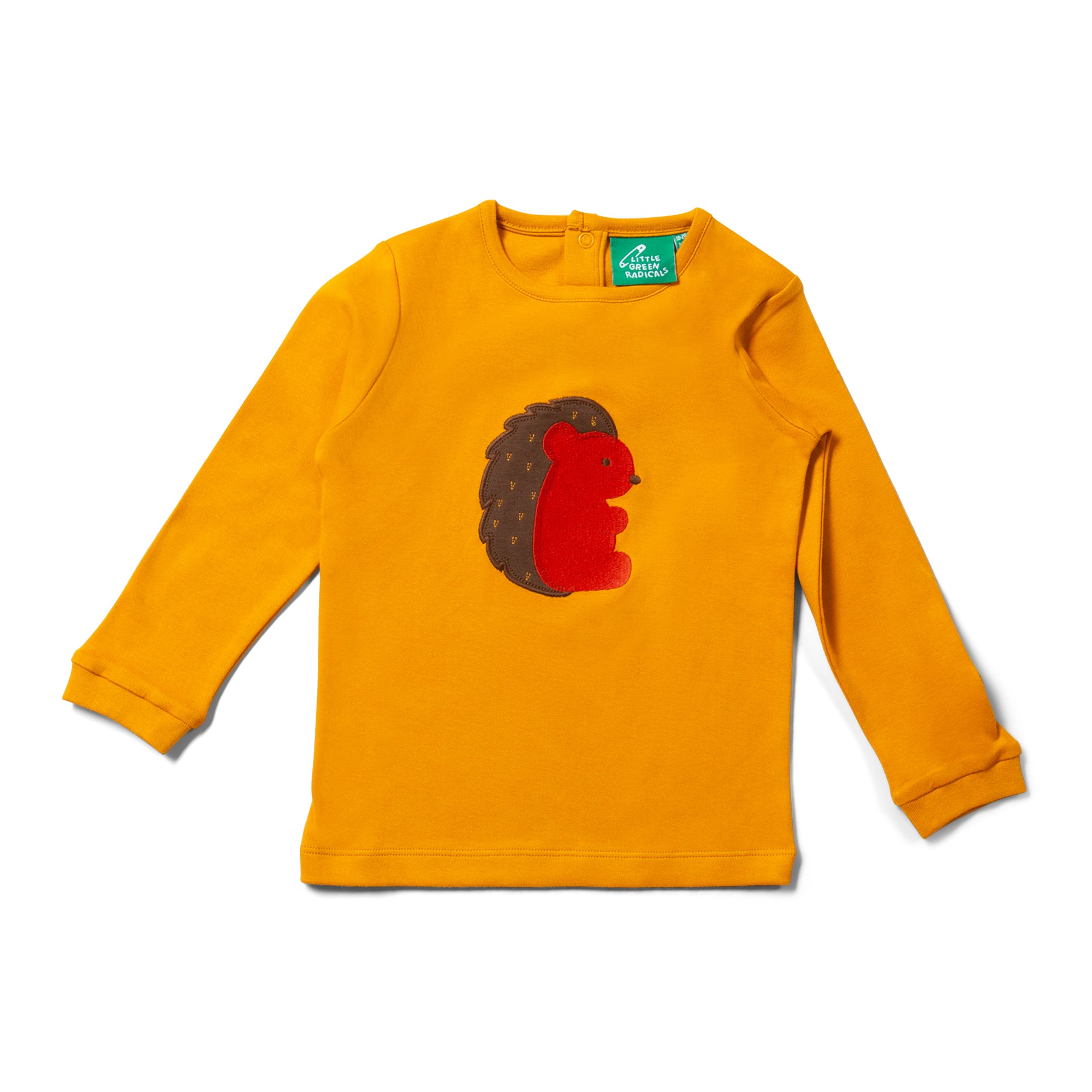 Little Green Radicals Organic Long sleeved t-shirt- hedgehog appliqué