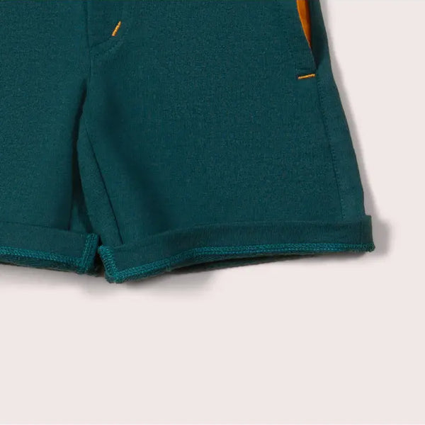 Little Green Radicals organic Green marl jogger shorts, closeup