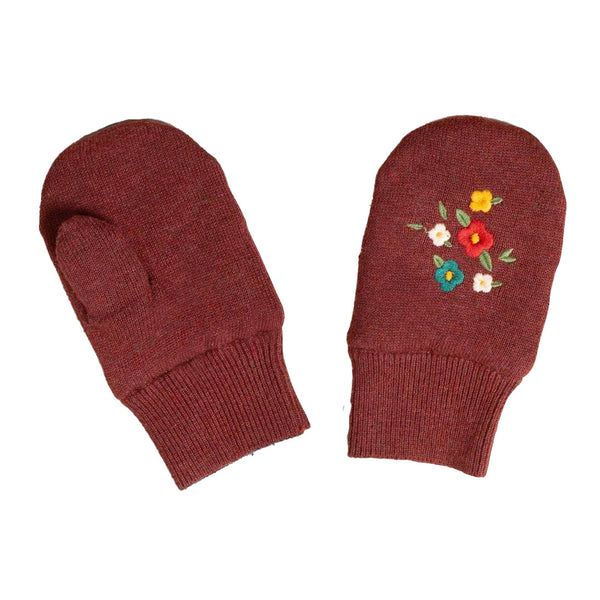 Little Green Radicals organic Knitted mittens- hazelnut embroidered