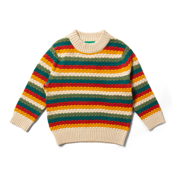 Little Green Radicals organic Knit sweater- honeycomb rainbow striped