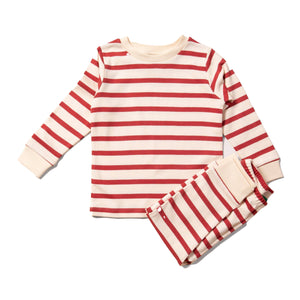 Little Green Radicals Organic Top & pants set: soft red stripes