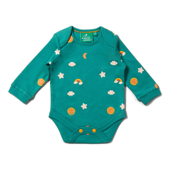 Little Green Radicals organic Long sleeved bodysuit set- turquoise skies