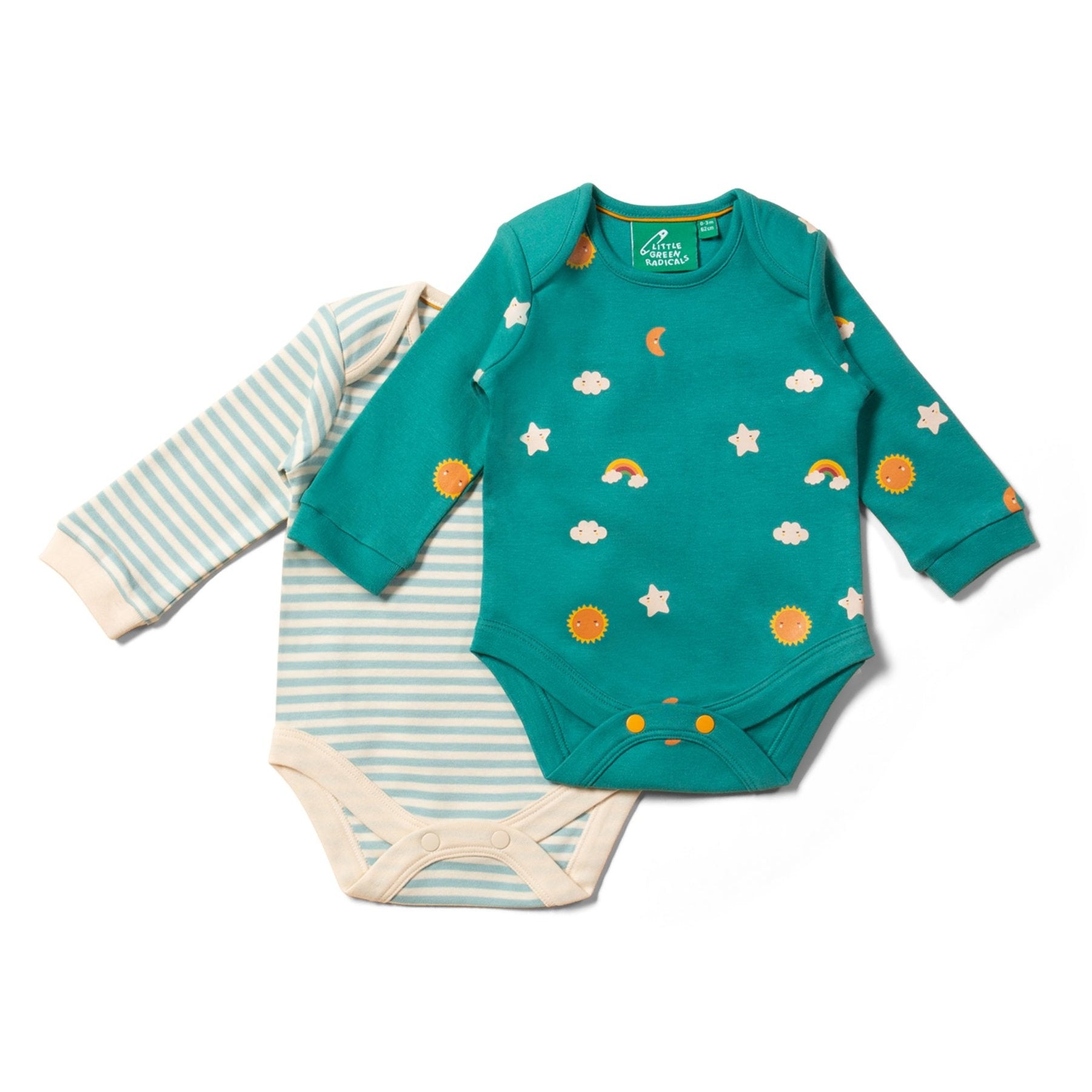 Little Green Radicals organic Long sleeved bodysuit set- turquoise skies