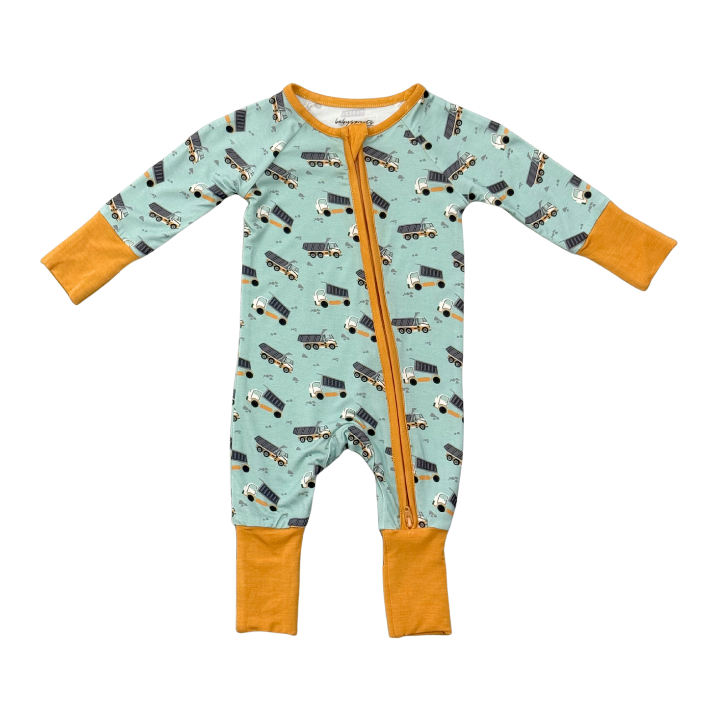 Bamboo Long Sleeve Zip Romper - Dump Trucks