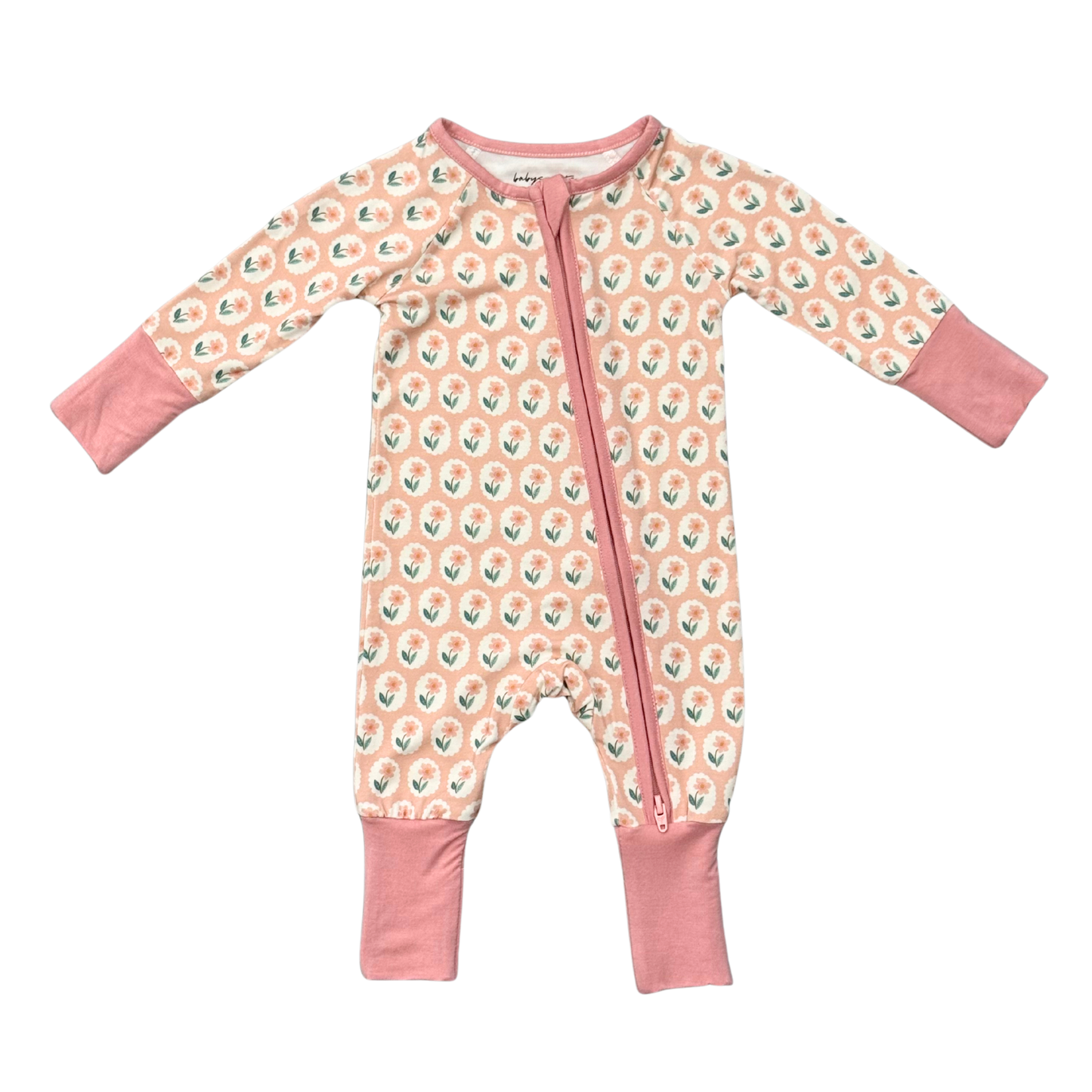 Bamboo Long Sleeve Zip Romper - Framed Flower