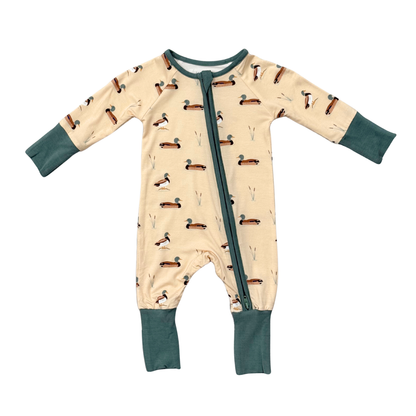 Bamboo Long Sleeve Zip Romper - Mallard Ducks