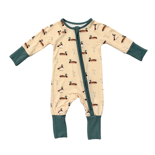 Bamboo Long Sleeve Zip Romper - Mallard Ducks