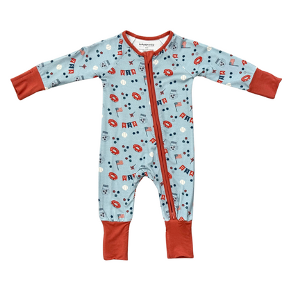 Bamboo Long Sleeve Zip Romper - Americana Prints