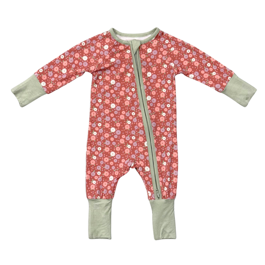 Bamboo Long Sleeve Zip Romper - Tiny Petals