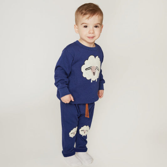Mon Coeur Organic Cotton Joggers - Embroidered Cozy Sheep