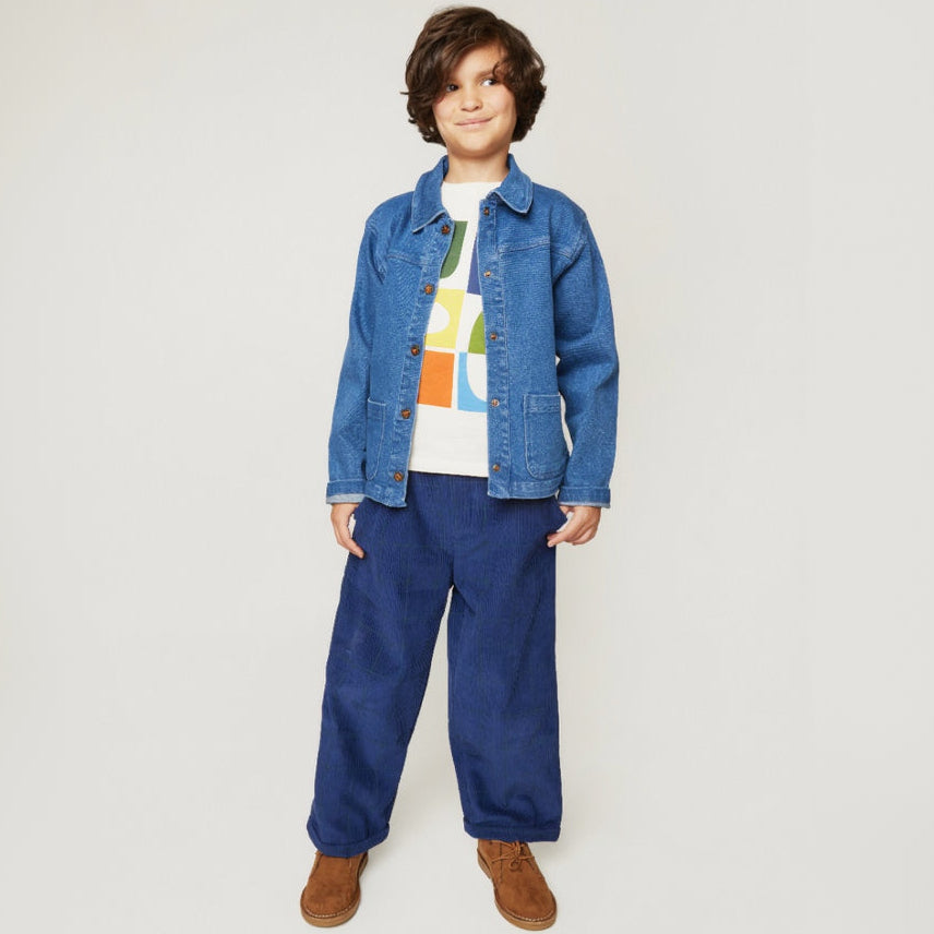 Mon Coeur Organic Cotton Corduroy Pants - Navy Grid