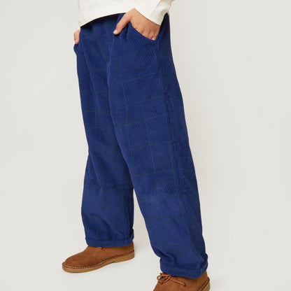 Mon Coeur Organic Cotton Corduroy Pants - Navy Grid