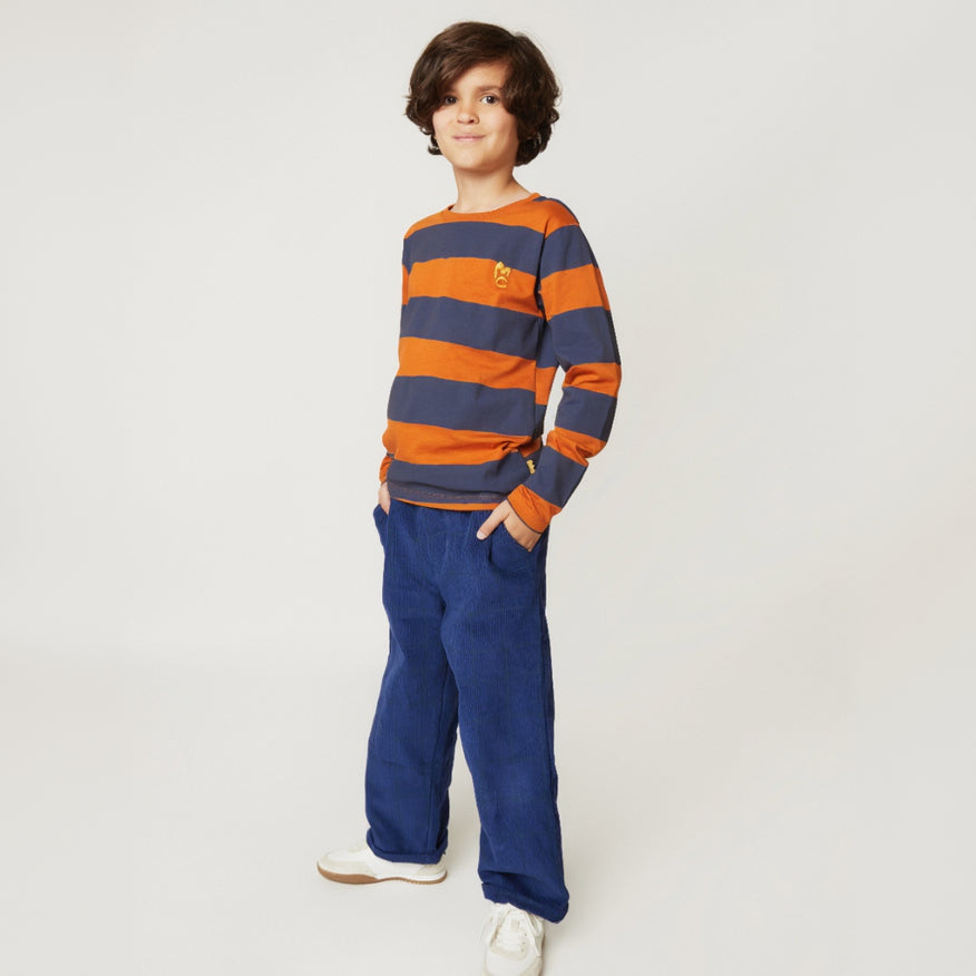 Mon Coeur Organic Cotton Long Sleeve T-Shirt - Chestnut & Navy Rugby Stripe