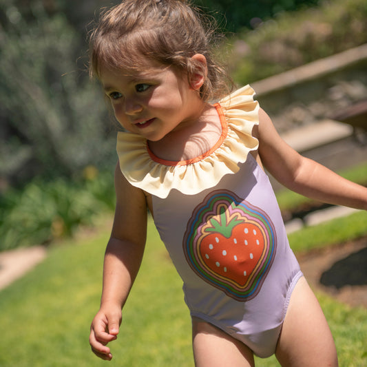 Recycled Polyester Ruffle One Piece Swimsuit- Strawberry