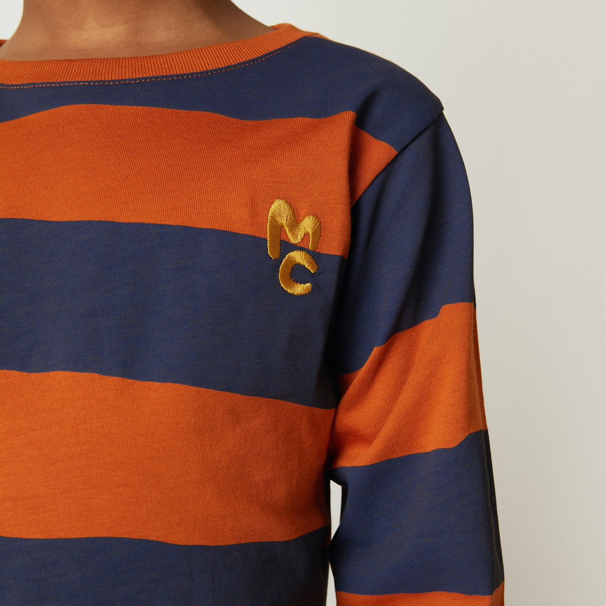 Mon Coeur Organic Cotton Long Sleeve T-Shirt - Chestnut & Navy Rugby Stripe