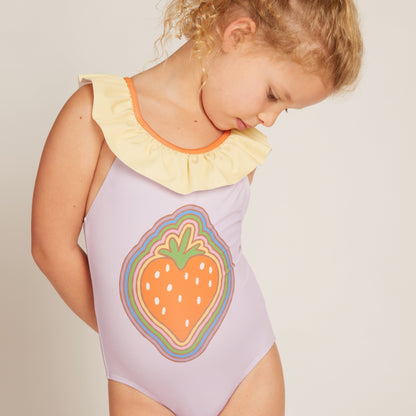 Recycled Polyester Ruffle One Piece Swimsuit- Strawberry