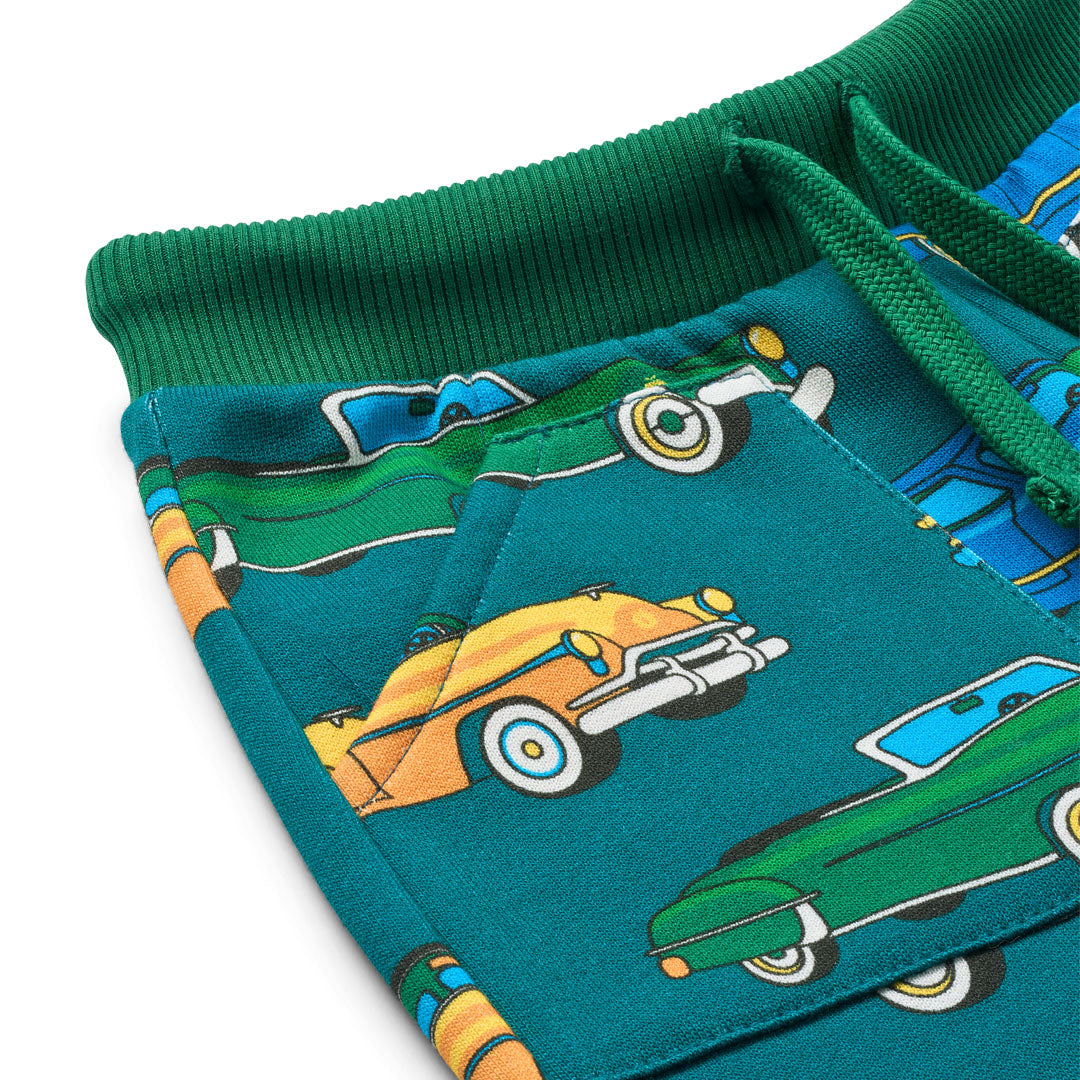 Småfolk Organic Boys' Sweatpants- Cars, Petroleum Green