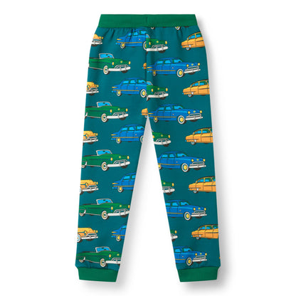 Småfolk Organic Boys' Sweatpants- Cars, Petroleum Green