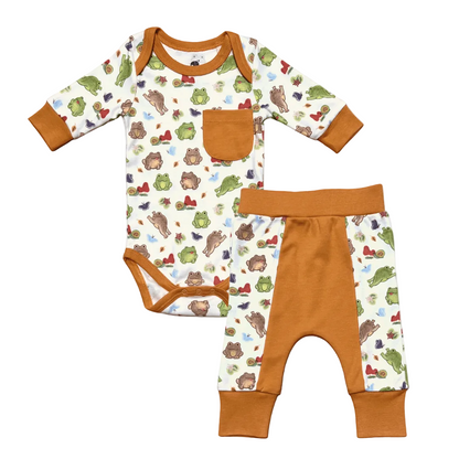 Kolorful Organic Pima Cotton Babies' Long-Sleeved Bodysuit & Pants Set- Meadow