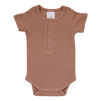 Dusty Rose Organic Cotton Ribbed Snap Bodysuit | Mebie Baby