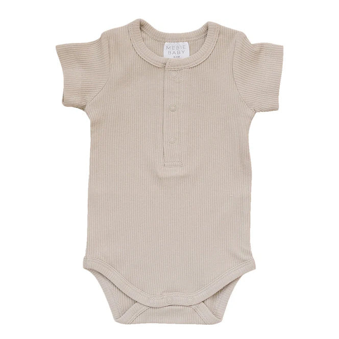 Oatmeal Organic Cotton Ribbed Snap Bodysuit | Mebie Baby
