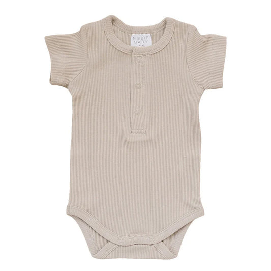 Oatmeal Organic Cotton Ribbed Snap Bodysuit | Mebie Baby