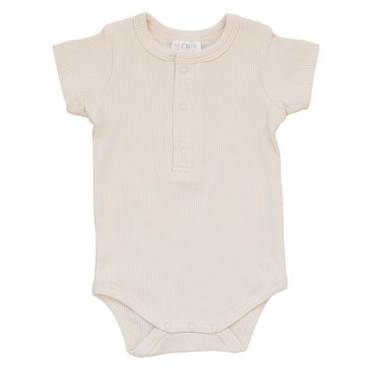 Baby Organic Cotton Ribbed Snap Bodysuit - Vanilla | Mebie Baby