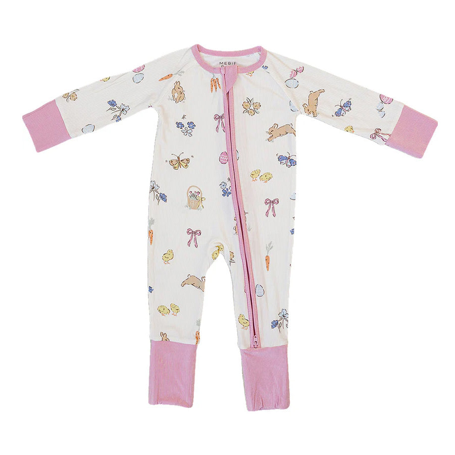 Pink Bunny Bamboo Zipper Footie - Spring Baby Pajamas