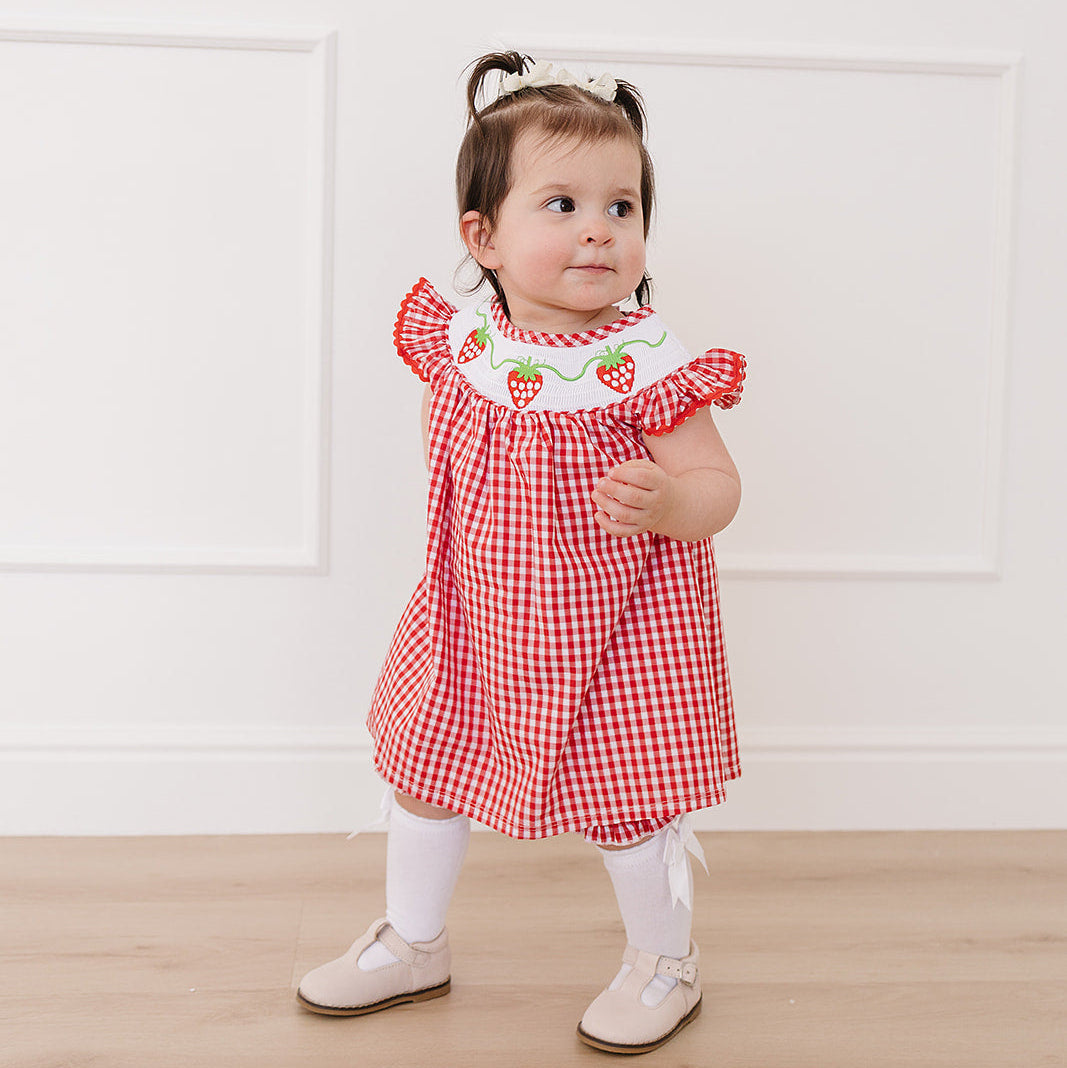 Cotton Gingham Strawberry Dress