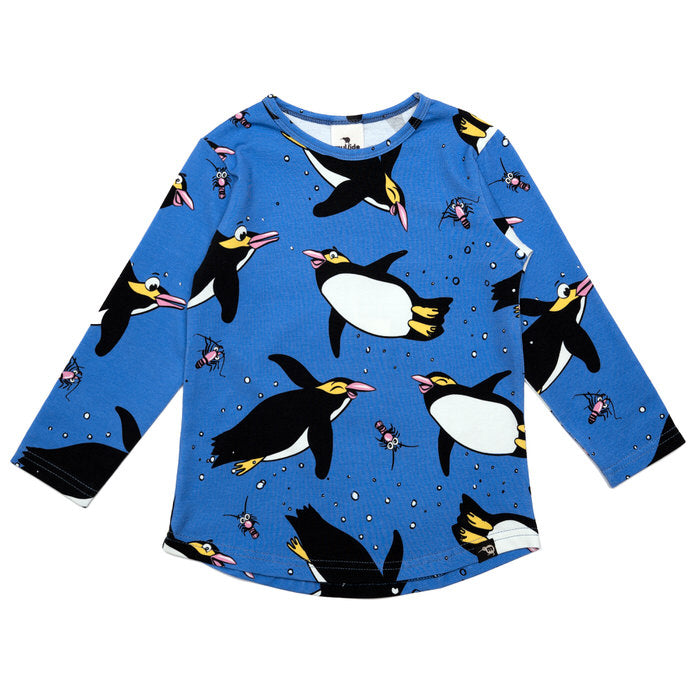 Mullido organic Long sleeve top- blue penguin