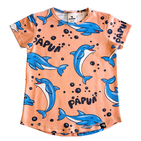 Mullido organic T-shirt- dolphins, peach