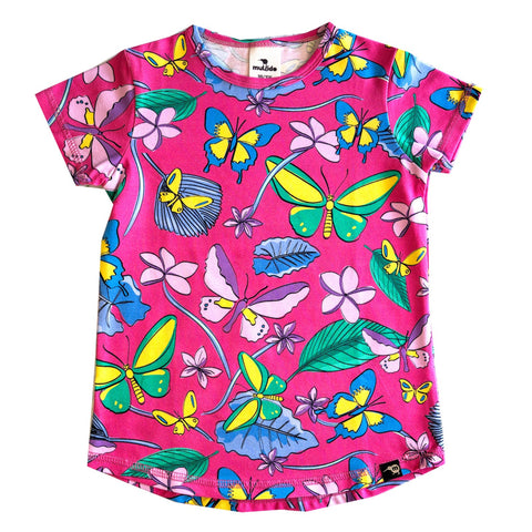 Mullido organic T-shirt- pink butterflies