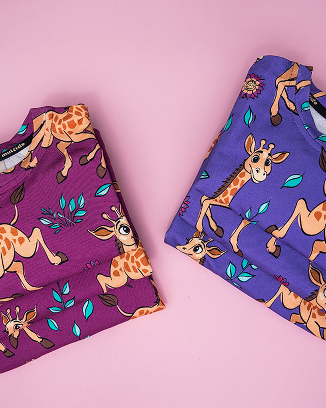 Mullido Organic Girls' Long Sleeved Dress- Giraffe, Pink